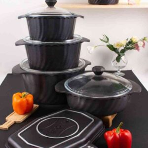 قابلمه های ۱۲پارچه مشکی دورو تفلون گرانیت برند ریور کد3789