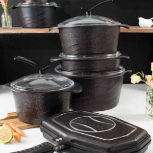 قابلمه های ۱۴پارچه دورو تفلون گرانیت مشکی برند ریور کد 3797