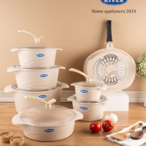 قابلمه های ۱۴پارچه دورو تفلون گرانیت کرم برند ریور کد3802