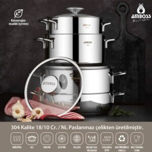 سرویس قابلمه استیل 8پارچه آمبوس ترکیه کد0700