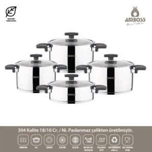سرویس قابلمه استیل 8 پارچه برند آمبوس ترکیه کد 8613
