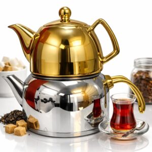 کتری و قوری کاراجا ۳ لیتری + قوری ۱ لیتری | مدل طلایی