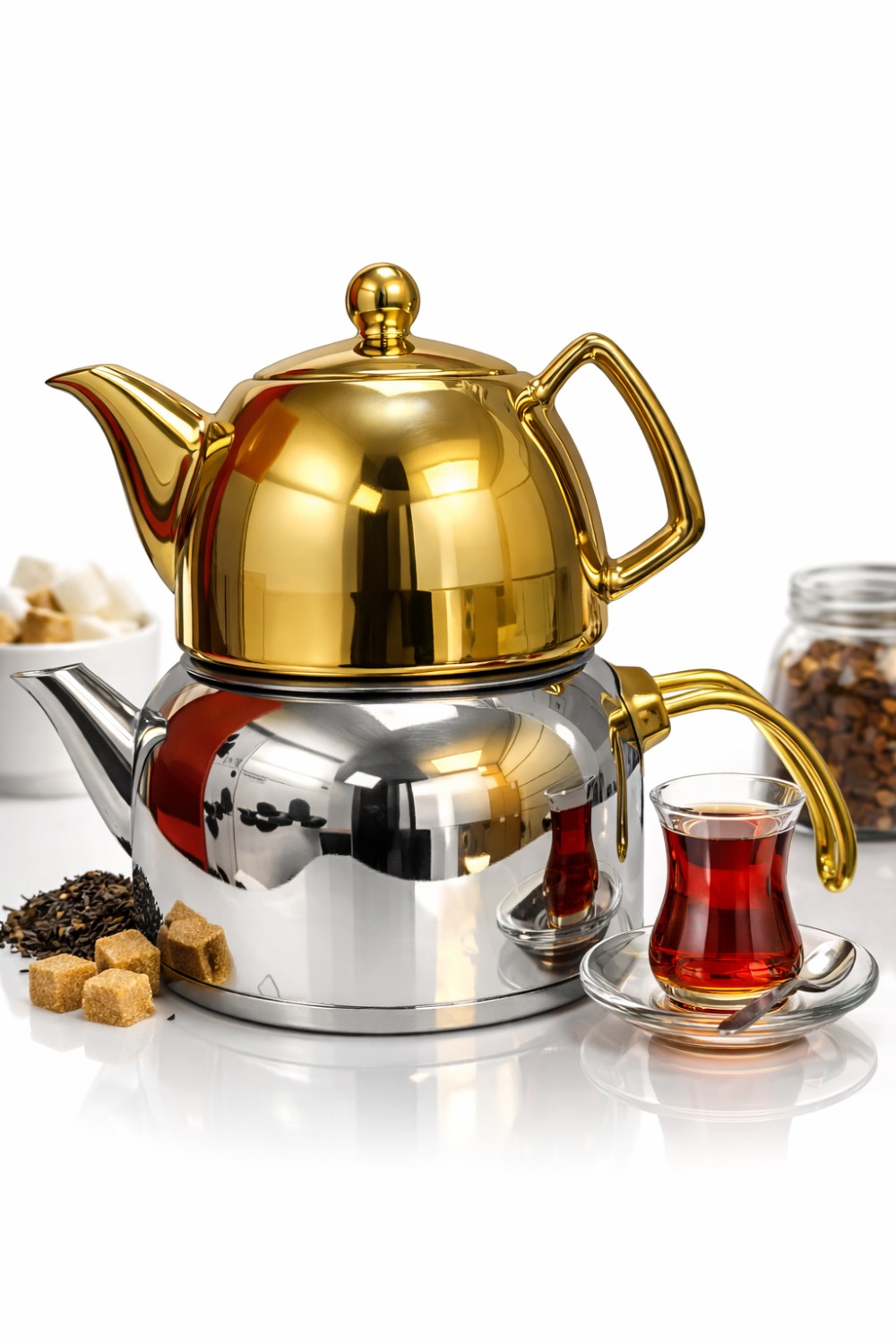 karacateag کتری و قوری کاراجا ۳ لیتری + قوری ۱ لیتری | مدل طلایی