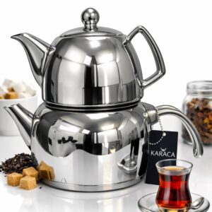 کتری و قوری کاراجا ۳ لیتری + قوری ۱ لیتری | مدل نقره‌ای